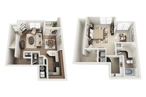 Floor plan for 1 bed, 1.5 baths